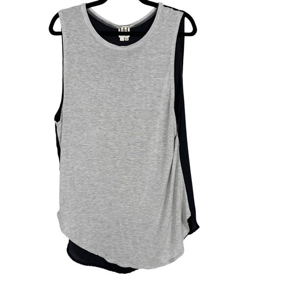 Haute Hippie Large L Mixed Media Tank Top Gray Sheer Black Back Modal Crew Neck - Picture 1 of 10